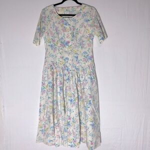 Vintage Handmade Pastel Floral Cottagecore Peasant Garden Tea Party Dress M